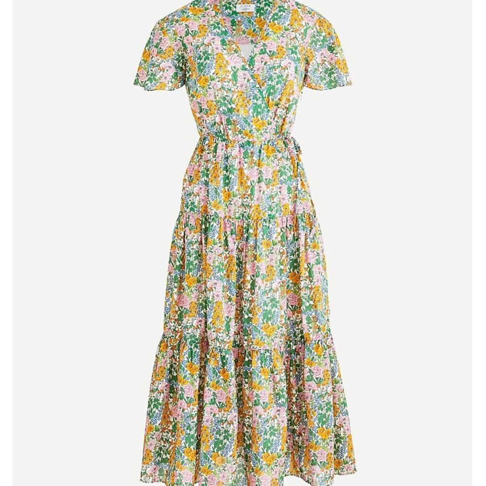 J.Crew Faux-wrap dress in Liberty® Mini Floral Walk SZ 6 | Petunia Lime Marigold